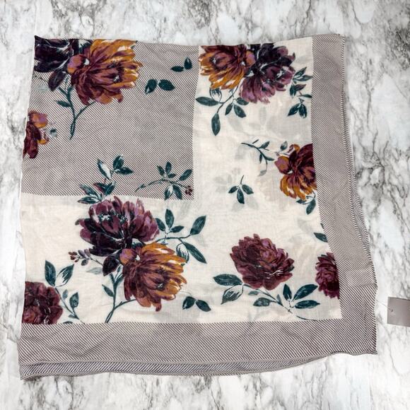 J.Jill Floral Garden Striped Square Scarf Rayon Sheer Lightweight 40” x 40” - Picture 1 of 8